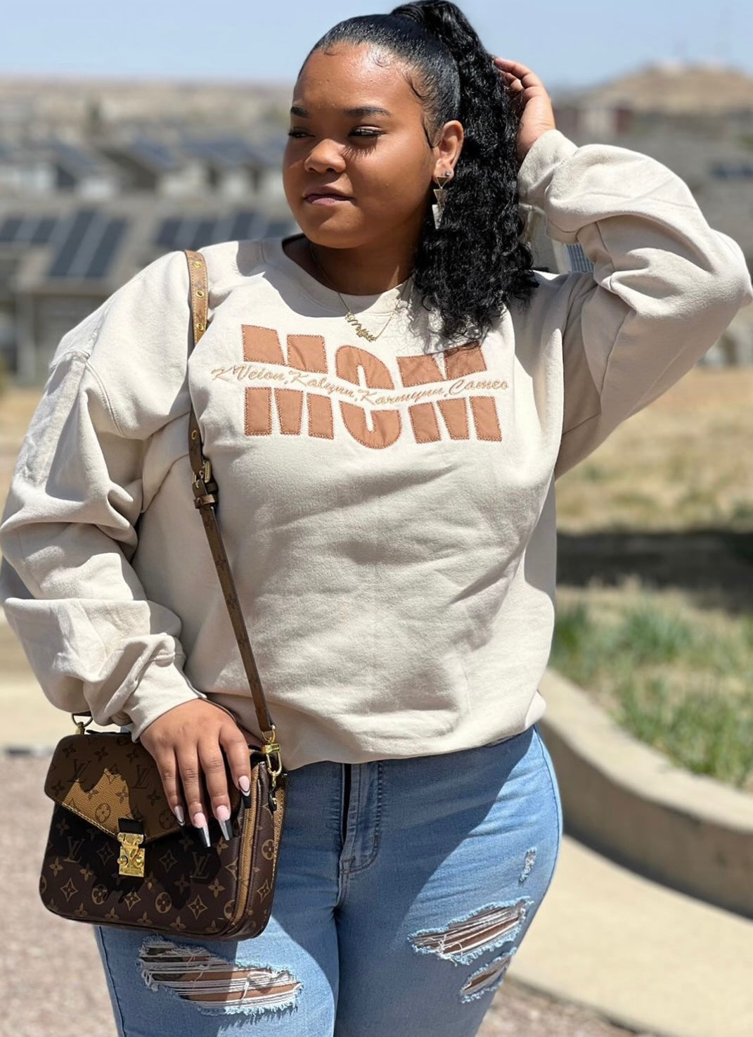 Custom Split MOM Crew Embroidered Sweatshirt