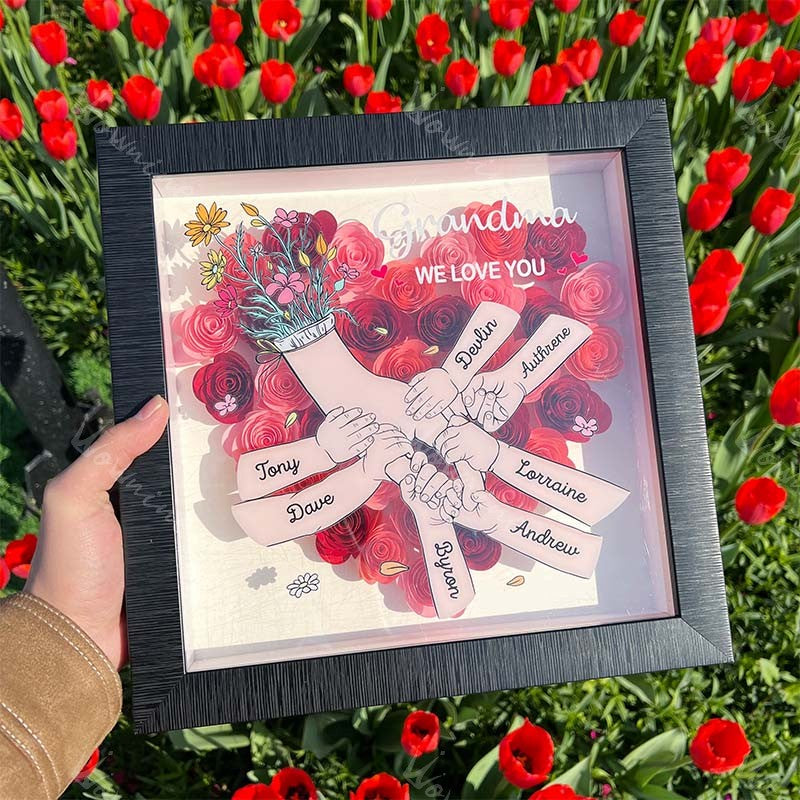 We Love You Mommy Hand Holding Pro- Custom Flower Shadow Box