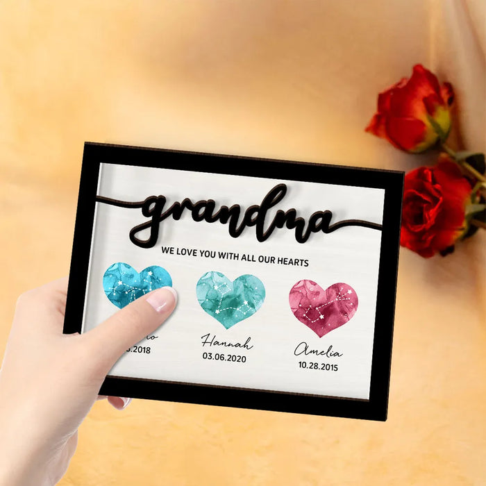 Custom Birthstone Constellation Personalized 2-Tier Wooden Plaque With LED Gift For Grandma