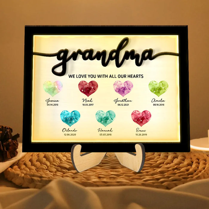 Custom Birthstone Constellation Personalized 2-Tier Wooden Plaque With LED Gift For Grandma