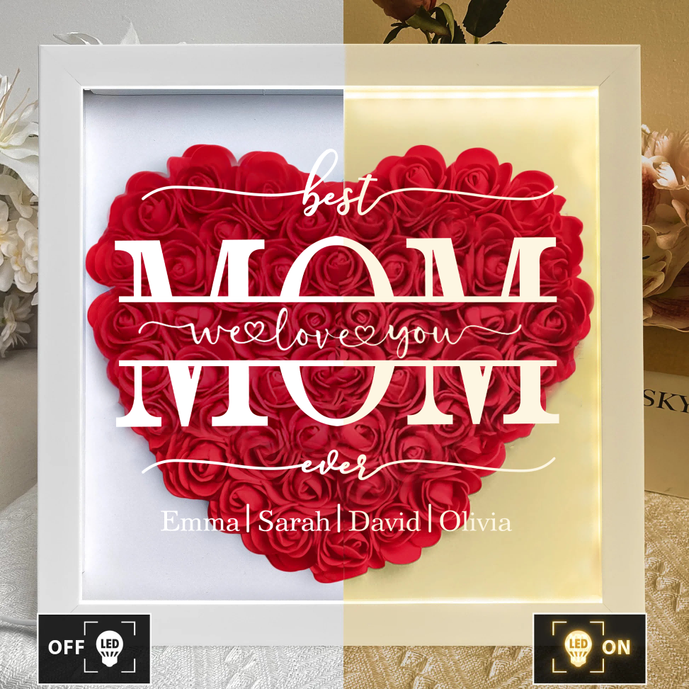 Best Mom Ever - Personalized Flower Shadow Box With Led Light