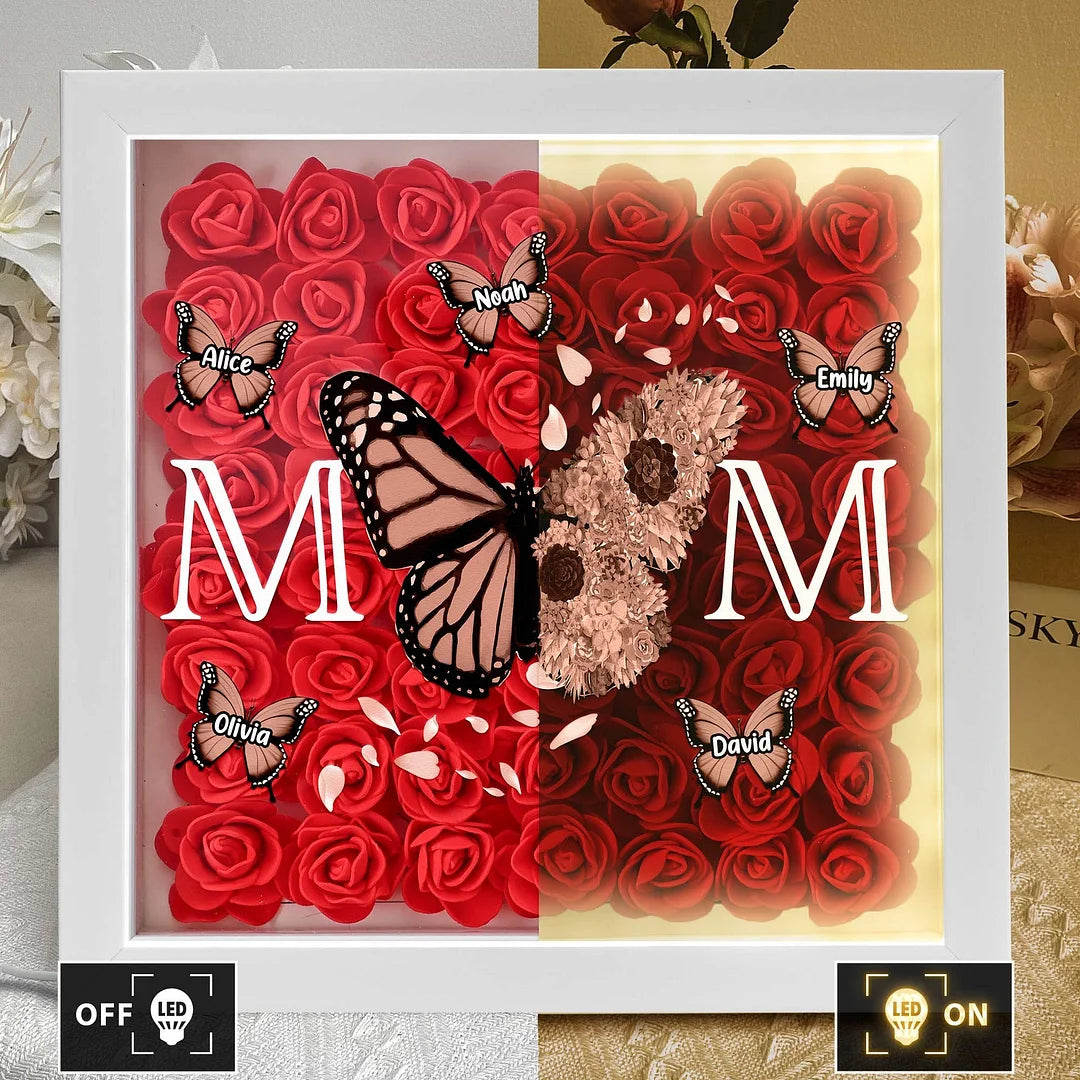 Mom - Butterfly Version - Personalized Flower Shadow Box With LED Light
