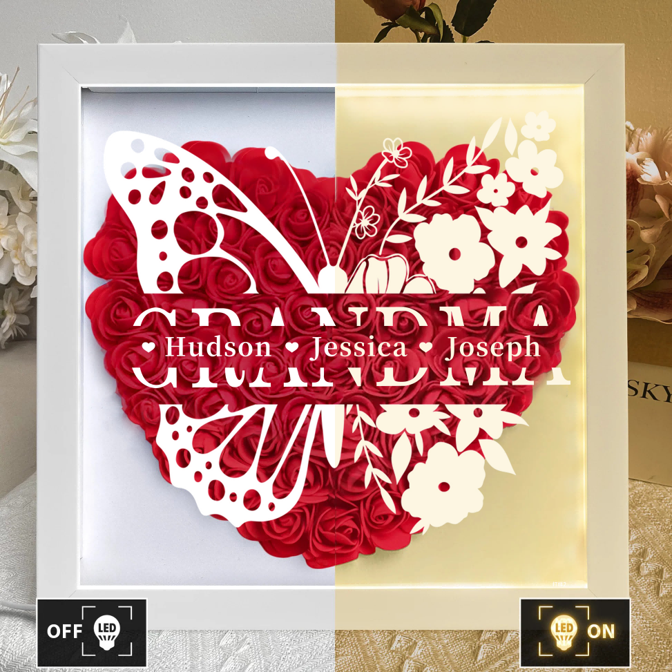 A Love That Lives On – Personalized Led Flower Shadow Box A Heartfelt Memorial Gift With Butterflies