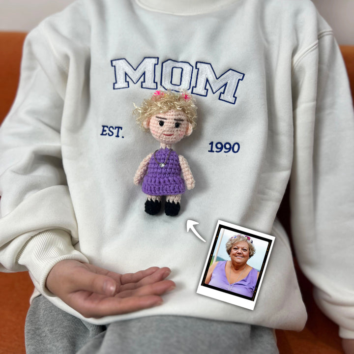 Custom Crochet Doll On Premium Embroidered Swearshirt