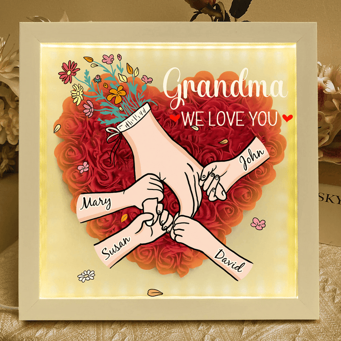 We Love You Mommy Hand Holding - Personalized Flower Shadow Box