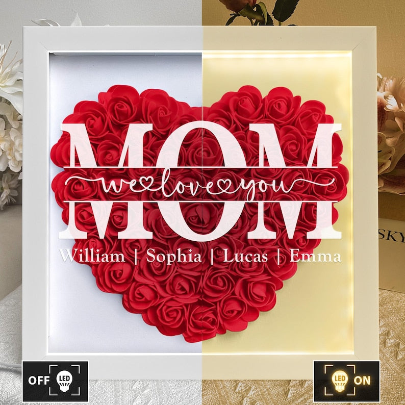 Custom Mom We Love You - Personalized Flower Shadow Box