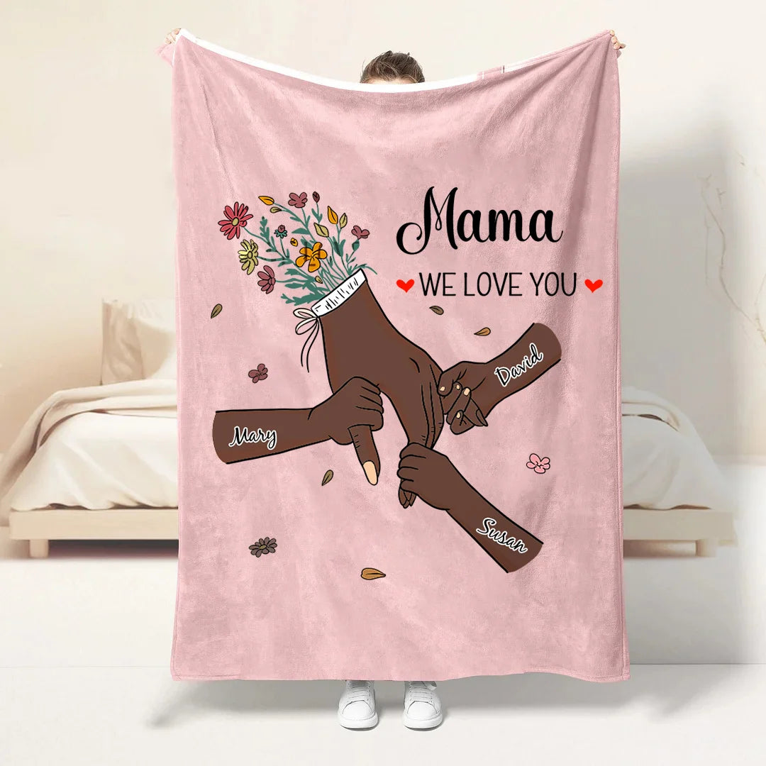 Custom Hand in Hand - MOM, We Love You Flannel & Sherpa Blanket
