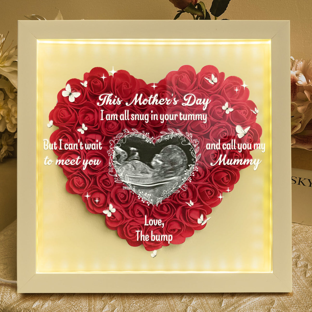This Mother's Day I Am All Snug In Your Tummy Photo Flower Shadow Box With Led Light