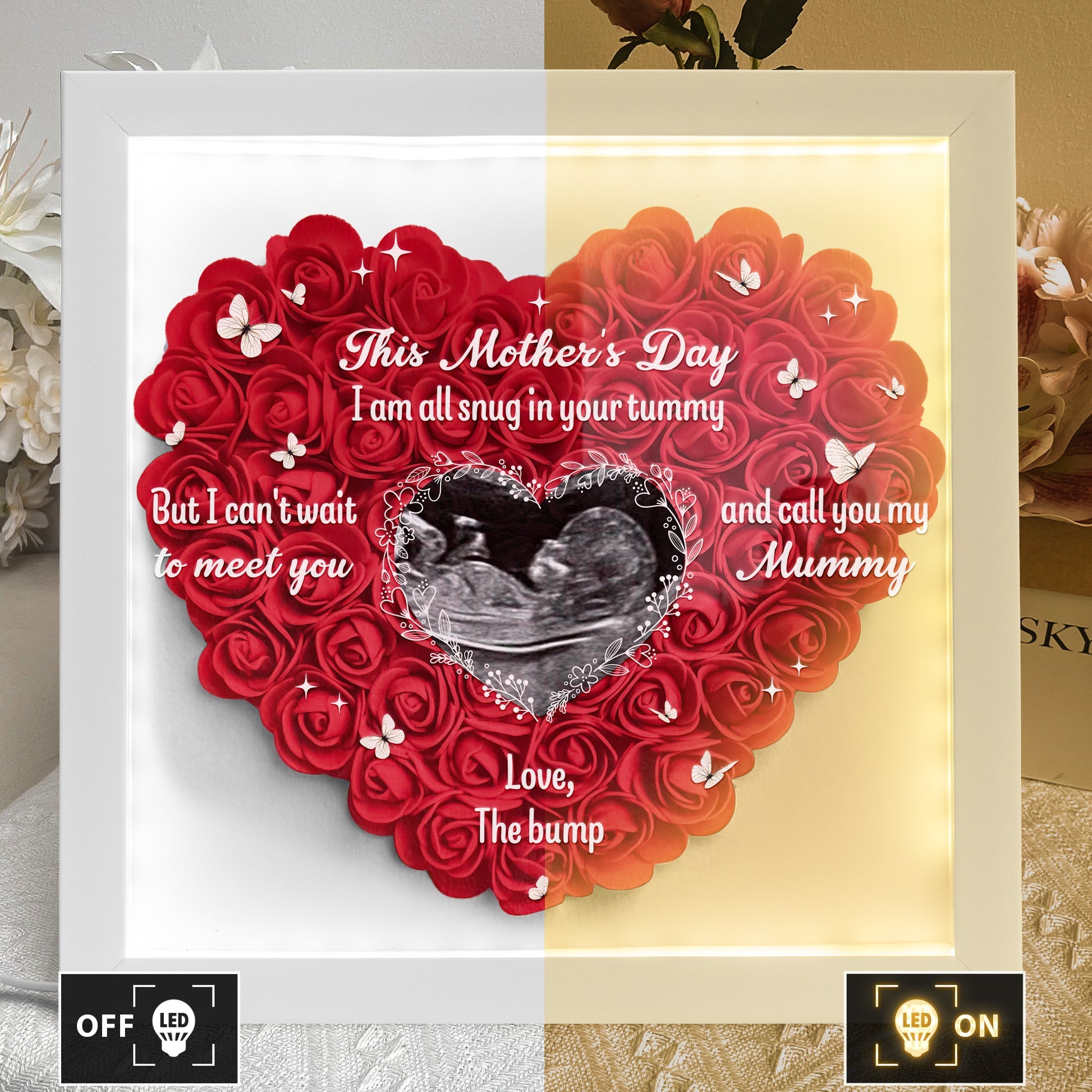 This Mother's Day I Am All Snug In Your Tummy Photo Flower Shadow Box With Led Light