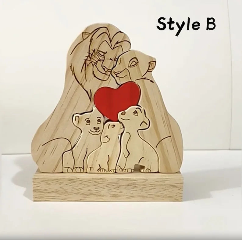 Custom Wooden Lion Family Puzzle – Home Decor & Gift