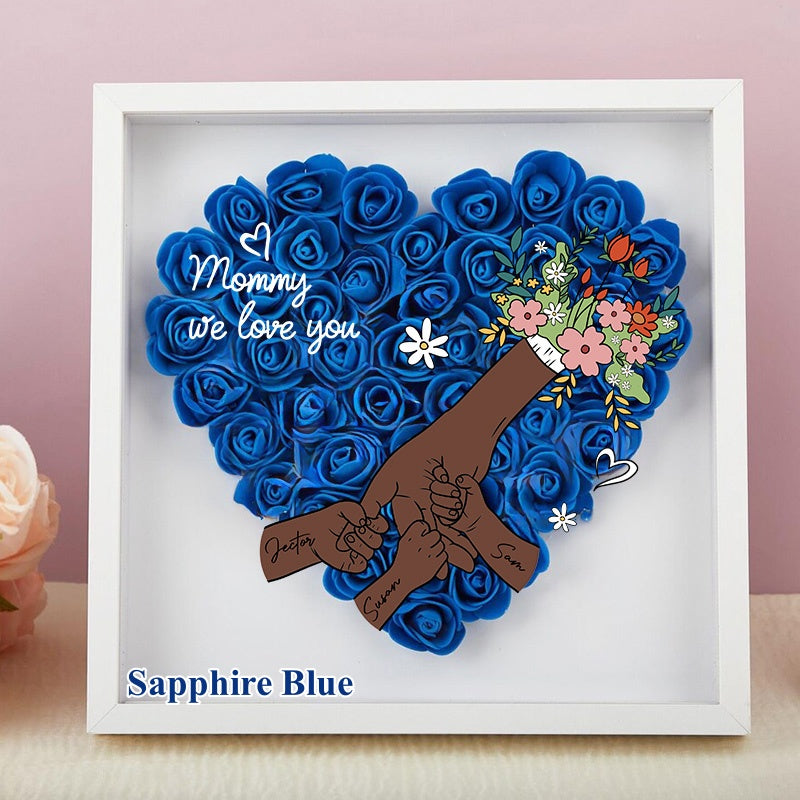 Personalized Flower Handprints Shadow Box For Mom Gift,Mom Heart Flower Shadow Box,Flower Mother Day