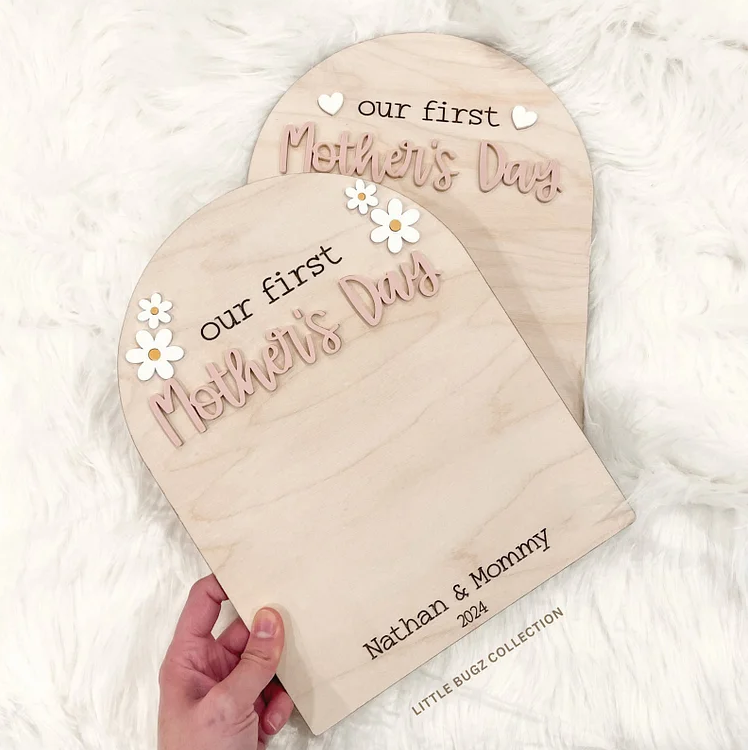 Custom Our First Mother's Day Handprint/Footprint Wooden Sign