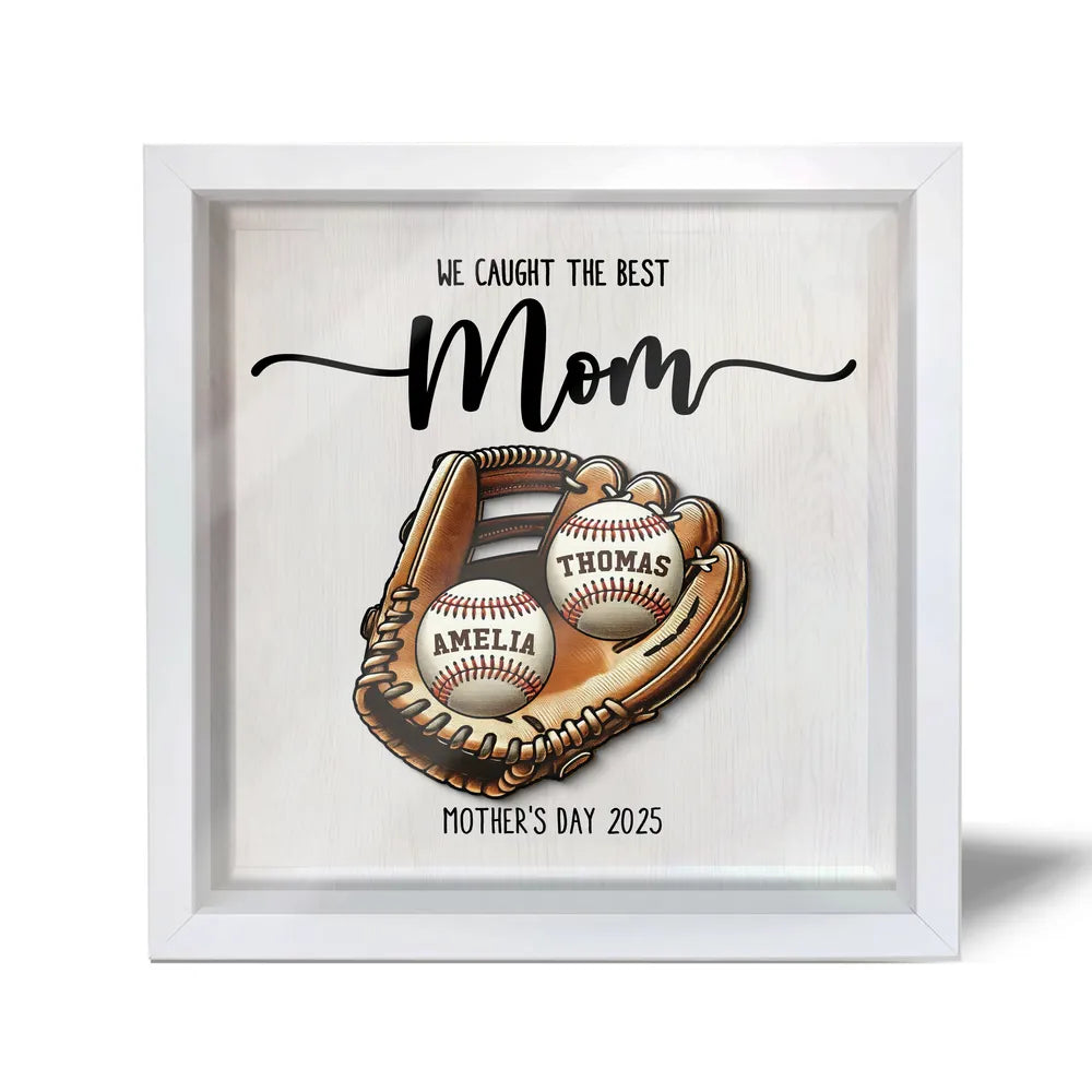Custom We Caught The Best Mom Baseball & Softball Shadow Box With Kid's Name, Mother's Day Gift