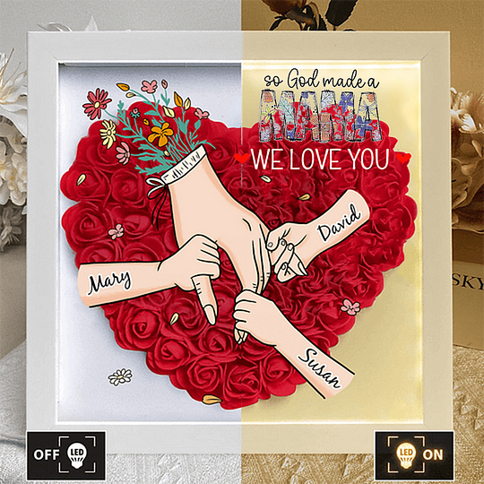 Personalized So God Made A Mama Flower Shadow Box, Custom Mommy Hand Holding With Names