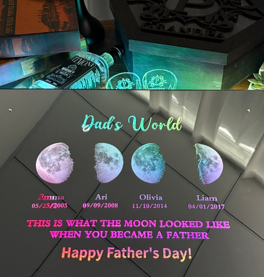 Customize Your Dad's Cosmic Moon Phase Mirror Lamp, A Commemorative Gift For Father's Day