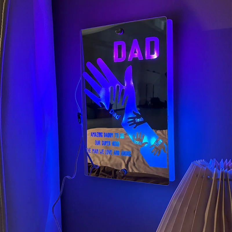 Customized Father's Day Arm Child Palm Name Mirror Lamp