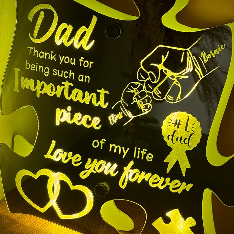Custom Dad And Kid Fist Puzzle Pieces Mirror Light