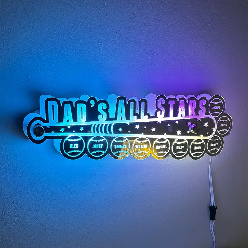 Personalized Dad Baseball Mirror Night Light
