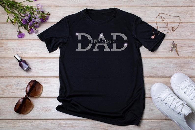Personalized "Dad" Rhinestone T-Shirt - Customizable Sparkly Design With Kids' Names