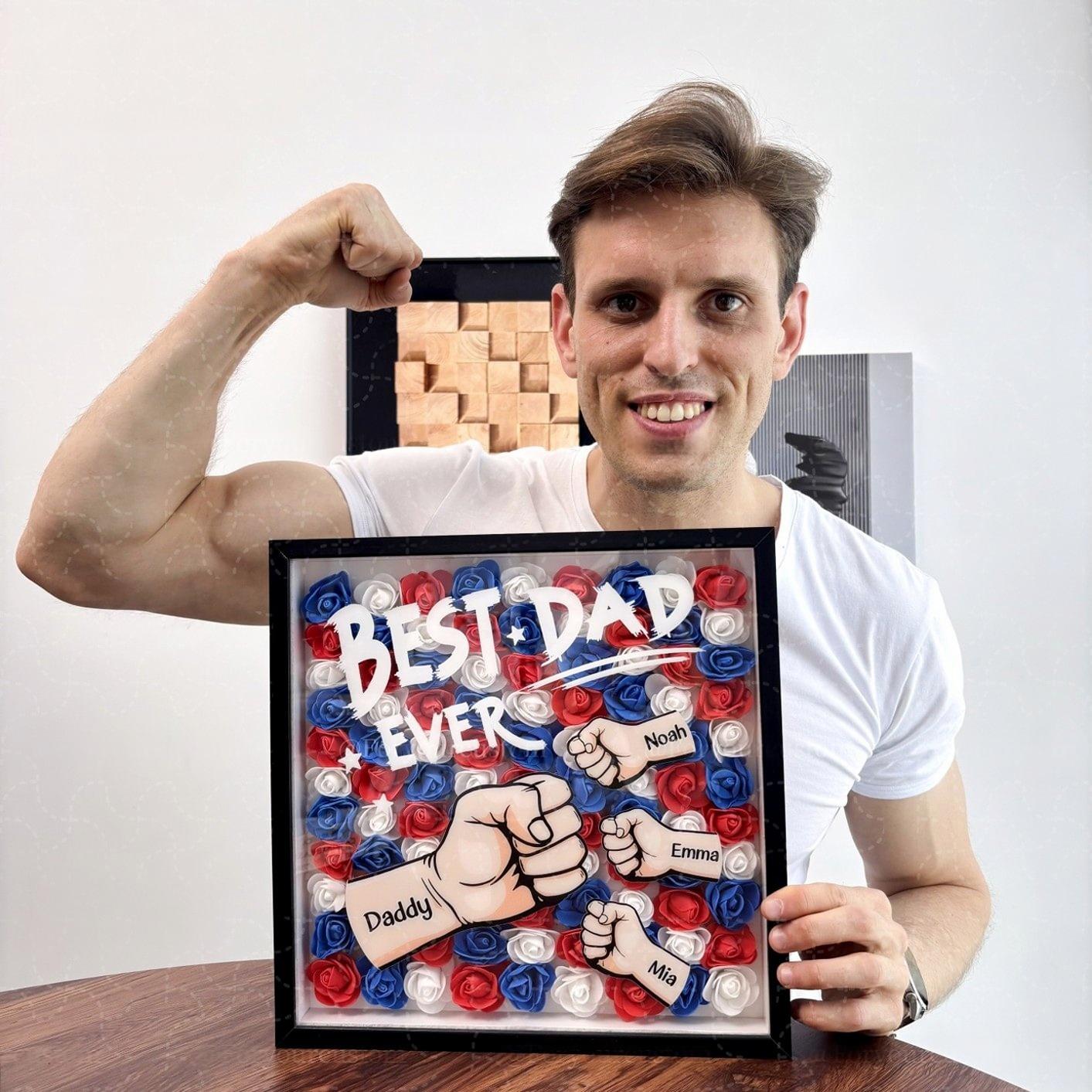 Best Dad Ever - Personalized Dad & Grandpa Flower Shadow Box With Names