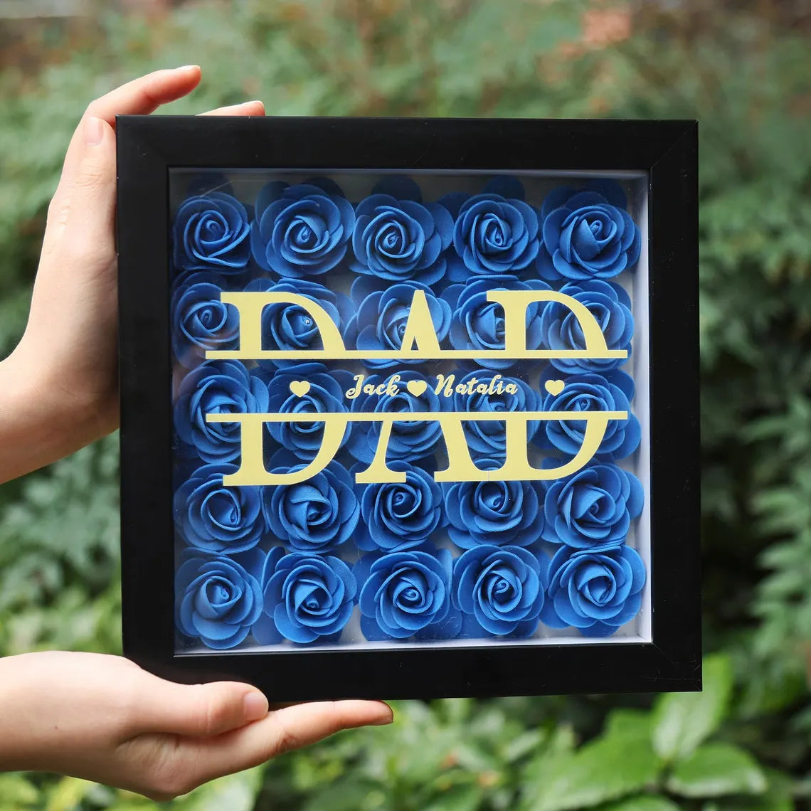 Personalized Dad & Grandpa Flower Shadow Box With Names – Father's Day Gift