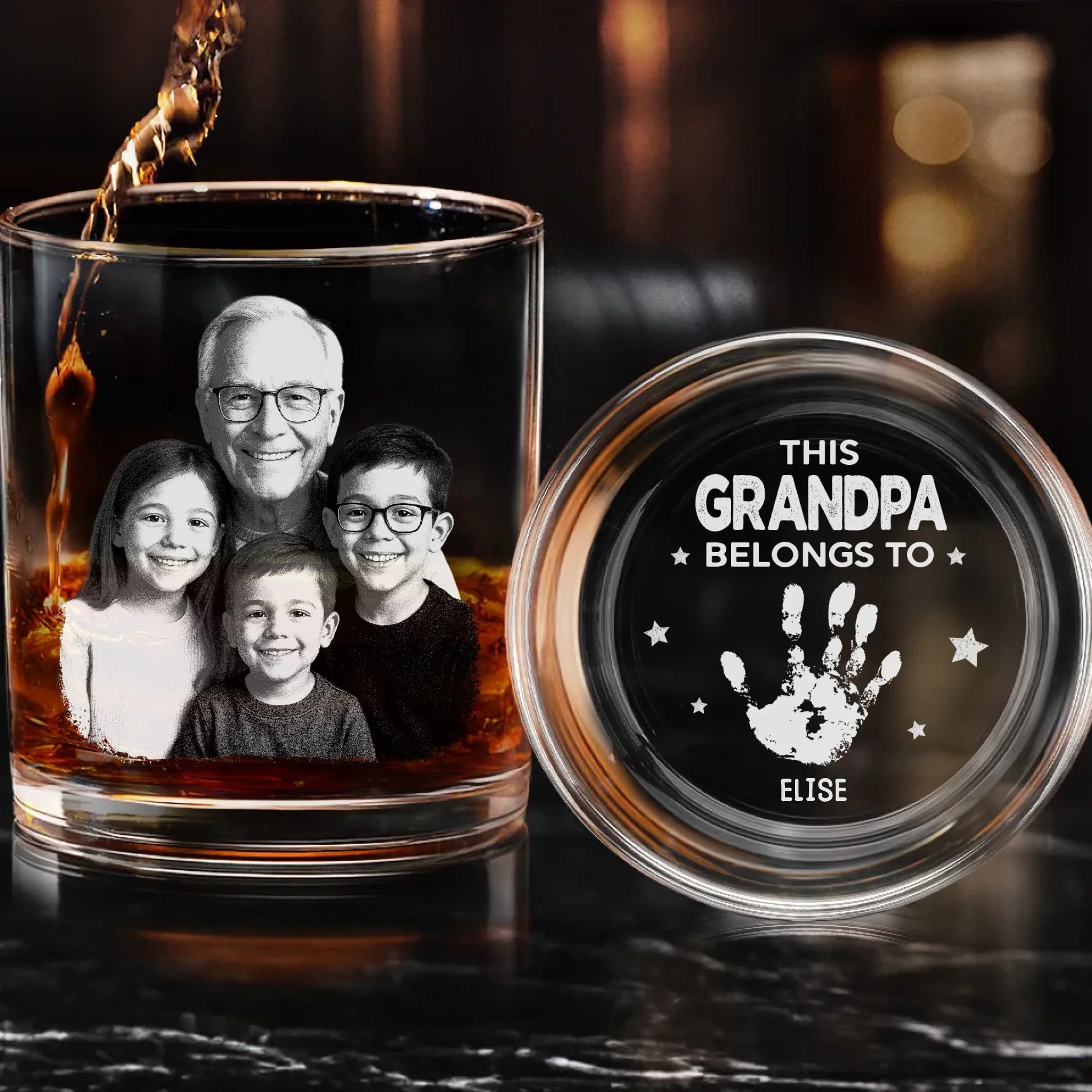 Custom Photo Whiskey Glass With Bottom And Side Engraving,Father's Day Gift For Dad, Grandpa