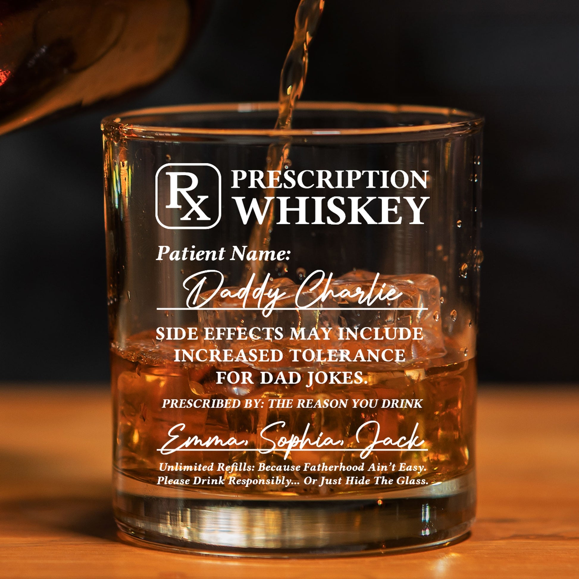 Rx Prescription Whiskey For Dad - Funny Gifts - Personalized Whiskey Glass