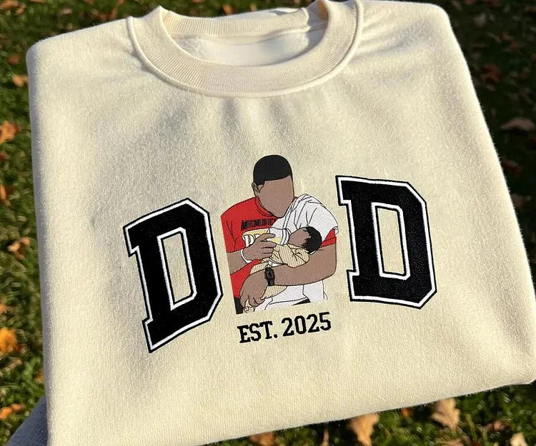 Custom Dad And Son Portrait From Photo Embroidered Sweatshirt, Family Portrait Gift For Dad Shirt