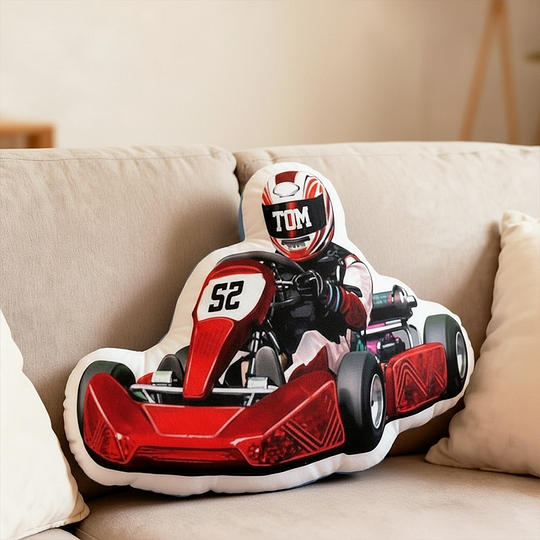 Personalized Racer Shaped Throw Pillow Custom Name and Number Decorative Cushion Gift for Car Lovers and Racers
