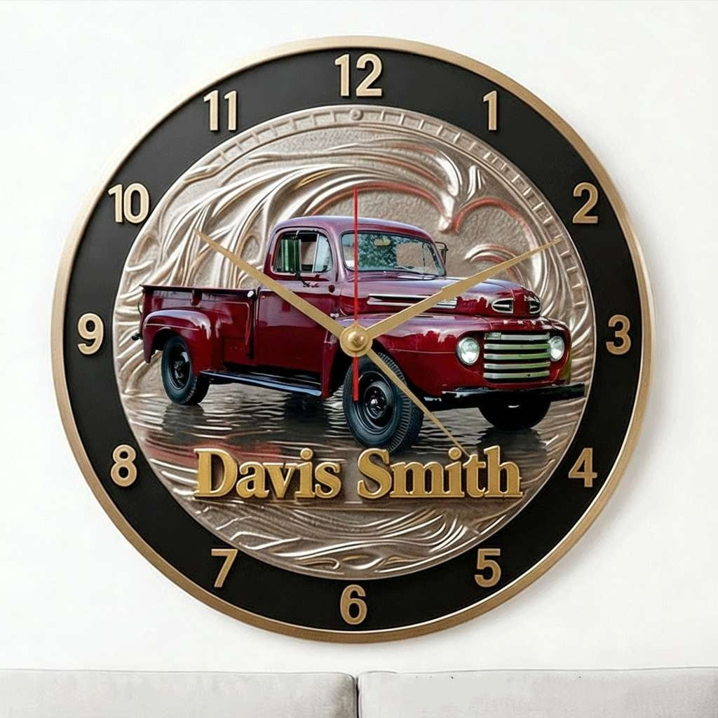 Personalized Car Photo Wall Clock, Customizable With Names – A Perfect Gift For Boyfriends, Race Car Drivers, And Car Enthusiasts.