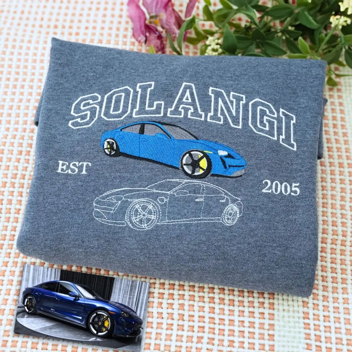 Custom Embroidered Car Portrait And Name Hoodie, A Gift For Your Boyfriend Or Car Enthusiast.