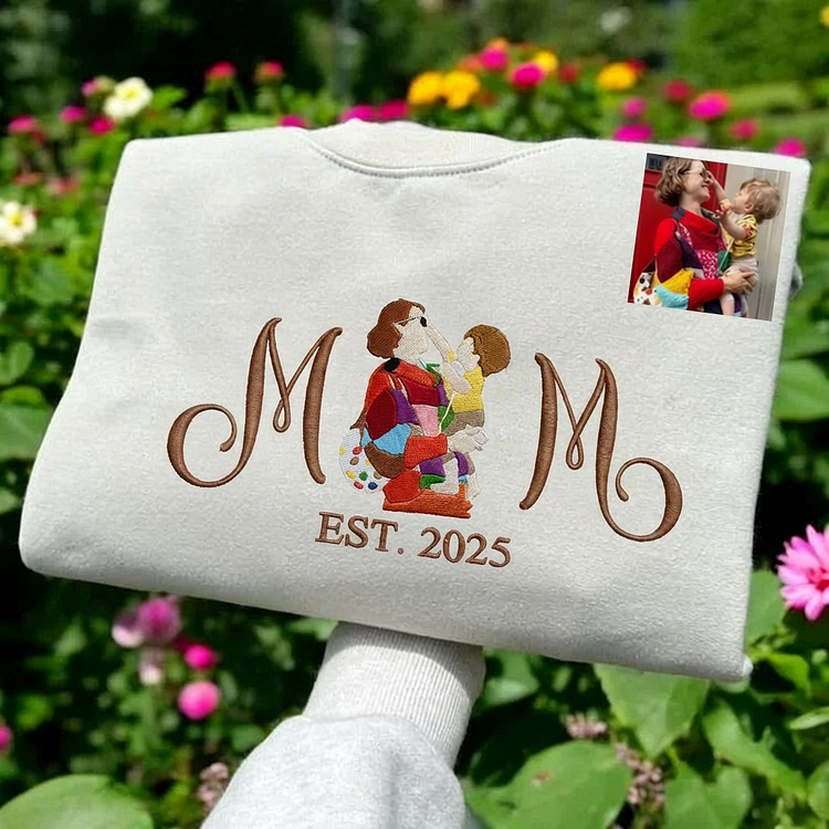 Custom Embroidered Mum Sweatshirt with Mum Kids Portrait