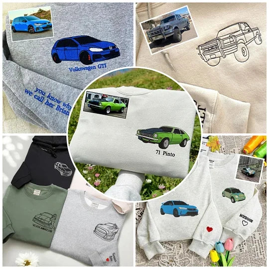 Custom Car Embroidered Crewneck & Hoodies – The Perfect Gift for Your Boyfriend or Husband!