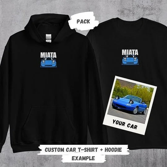 Embroidered CUSTOM Car Hoodie and T-Shirt of Your Car-Gift Idea for Petrolheads