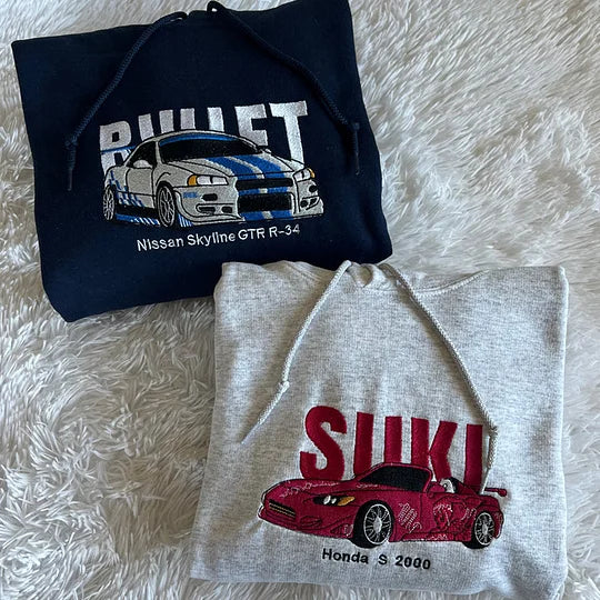 Personalized Car Embroidery Sweatshirt – Custom Name, Car Photo & Model
