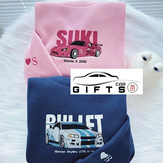 Personalized Car Embroidery Sweatshirt – Custom Name, Car Photo & Model