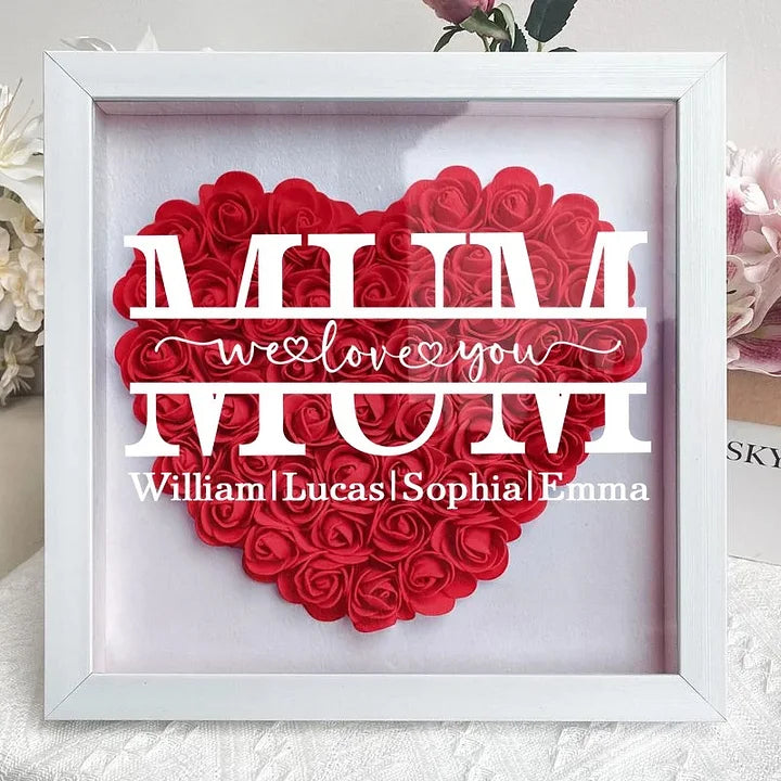 We Love You Mom - Personalized Flower Shadow Box With LED Light