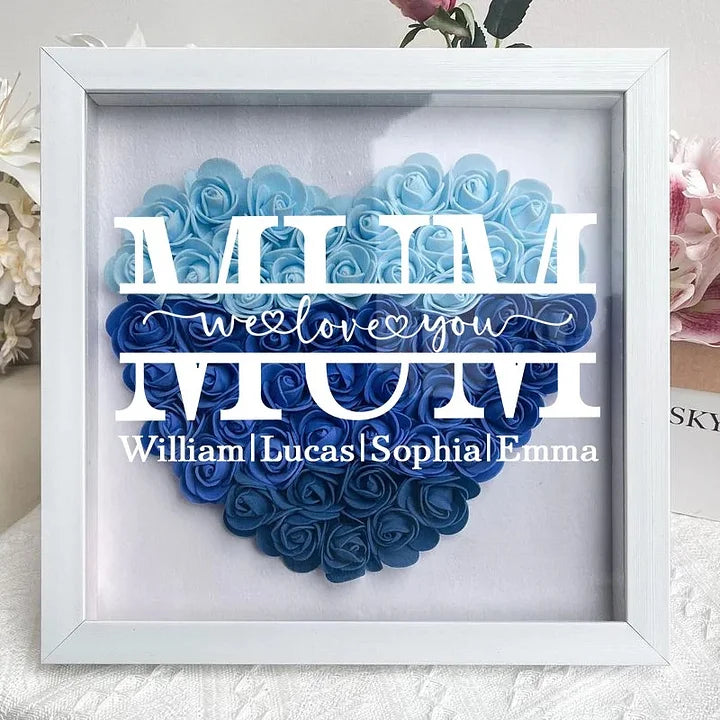 We Love You Mom - Personalized Flower Shadow Box With LED Light