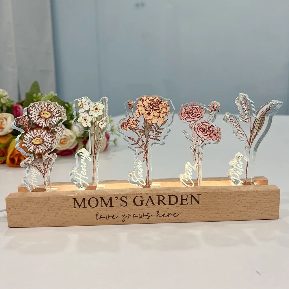 ✨Custom Birth Flower 3D Crystal Acrylic LED Light With Children's Names