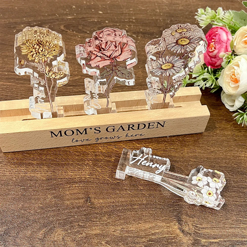 ✨Custom Birth Flower 3D Crystal Acrylic LED Light With Children's Names