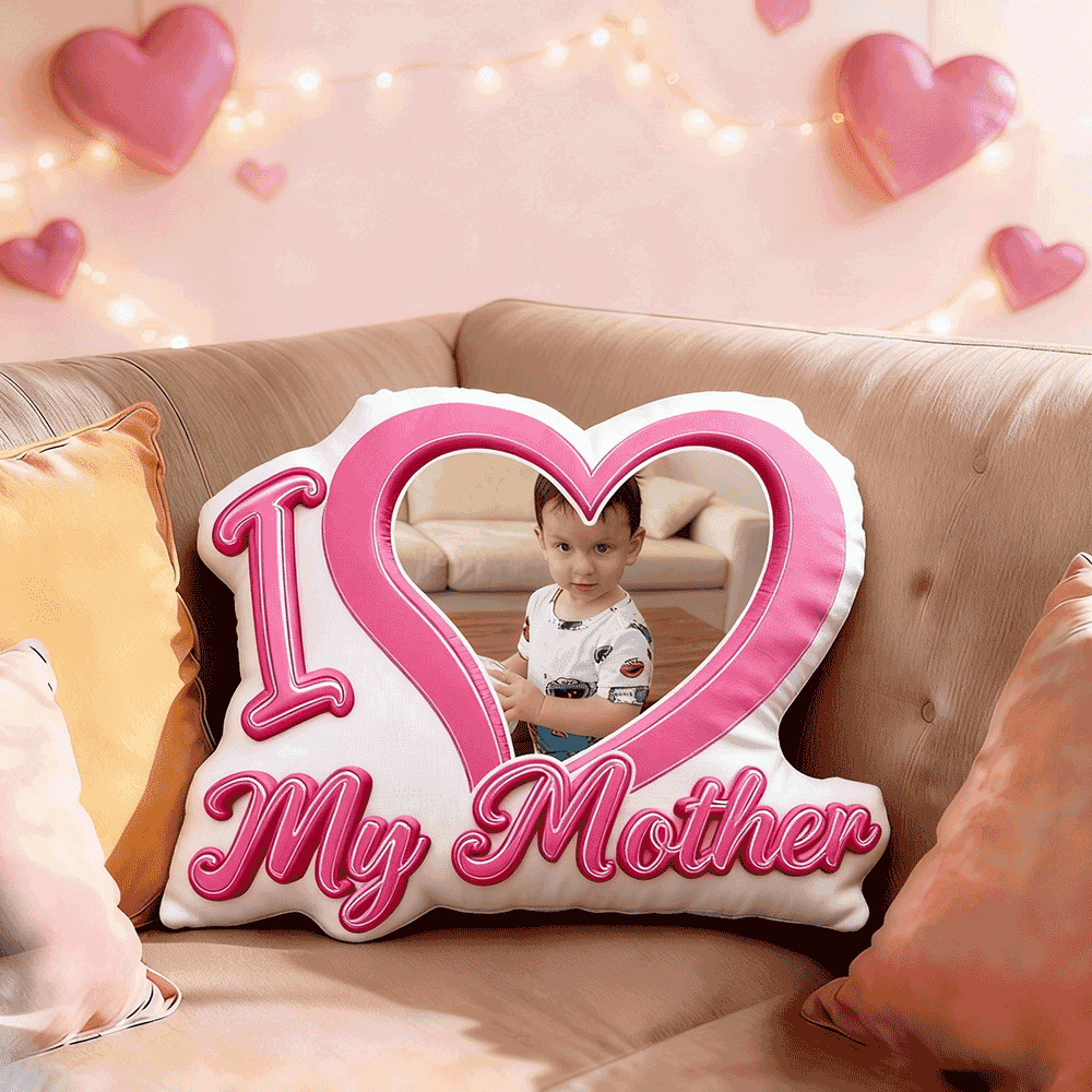 Custom Couple Photo Pillow – Red Heart-shaped Personalized Pillows For Mother’s Day Gifts