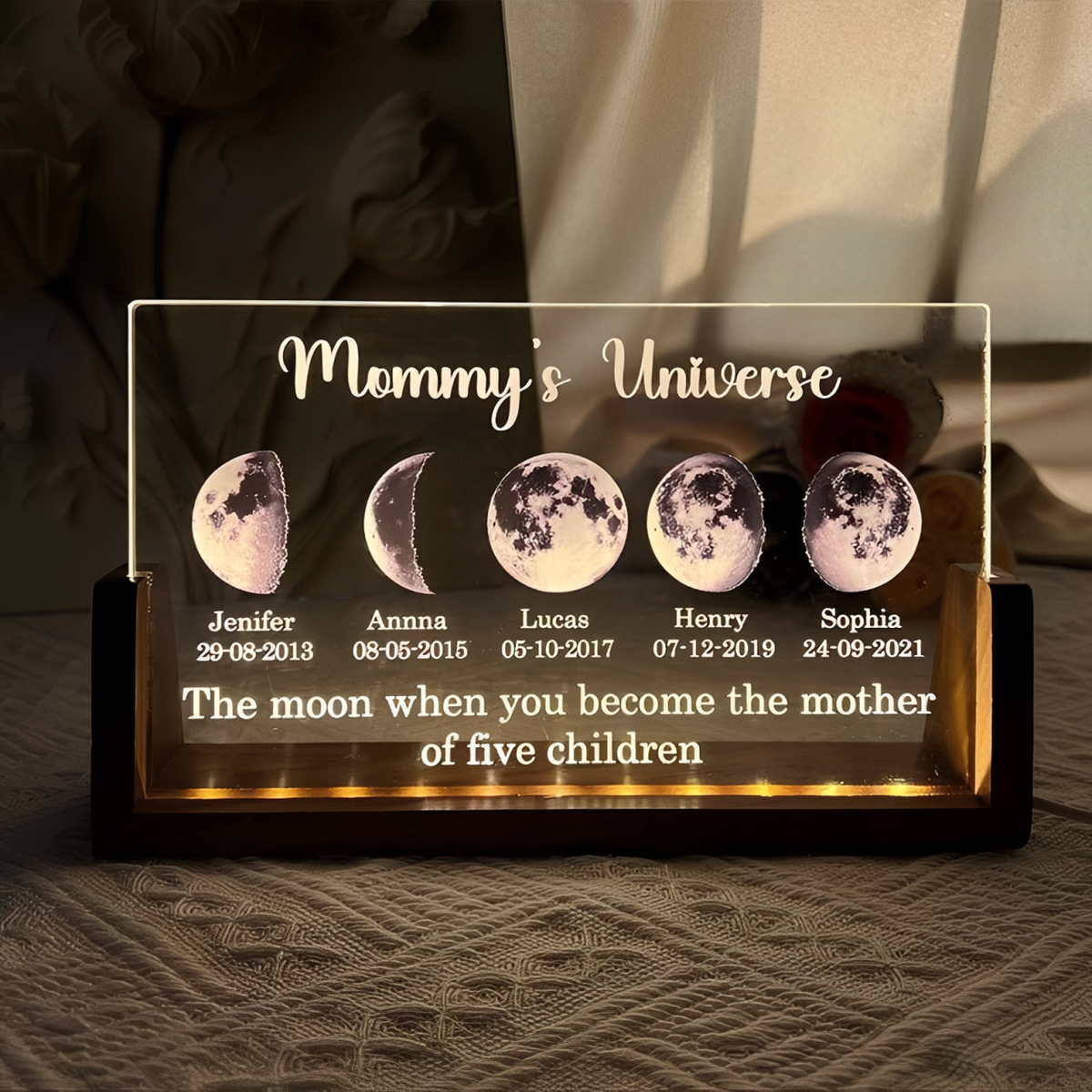 U Led Light Frame With Text And Date - Mom's Universe