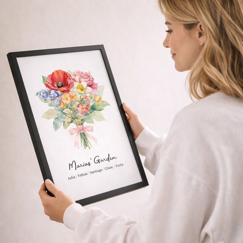 Birth Flower Family Bouquet Custom Names Frame