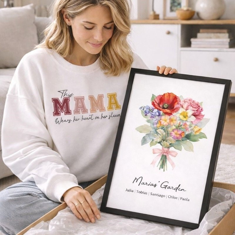 Birth Flower Family Bouquet Custom Names Frame