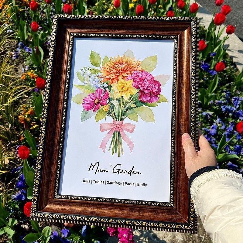 Birth Flower Family Bouquet Custom Names Frame