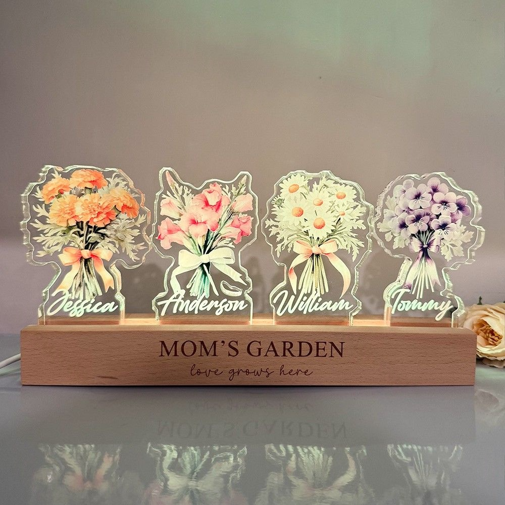 Single Birth Flower Bouquet Custom Names 3D Thick Crystal Acrylic Light