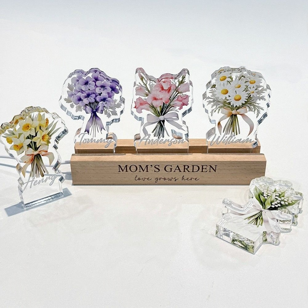 Single Birth Flower Bouquet Custom Names 3D Thick Crystal Acrylic Light