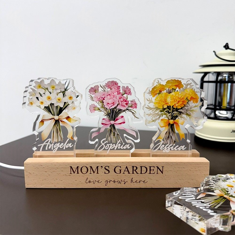 Single Birth Flower Bouquet Custom Names 3D Thick Crystal Acrylic Light
