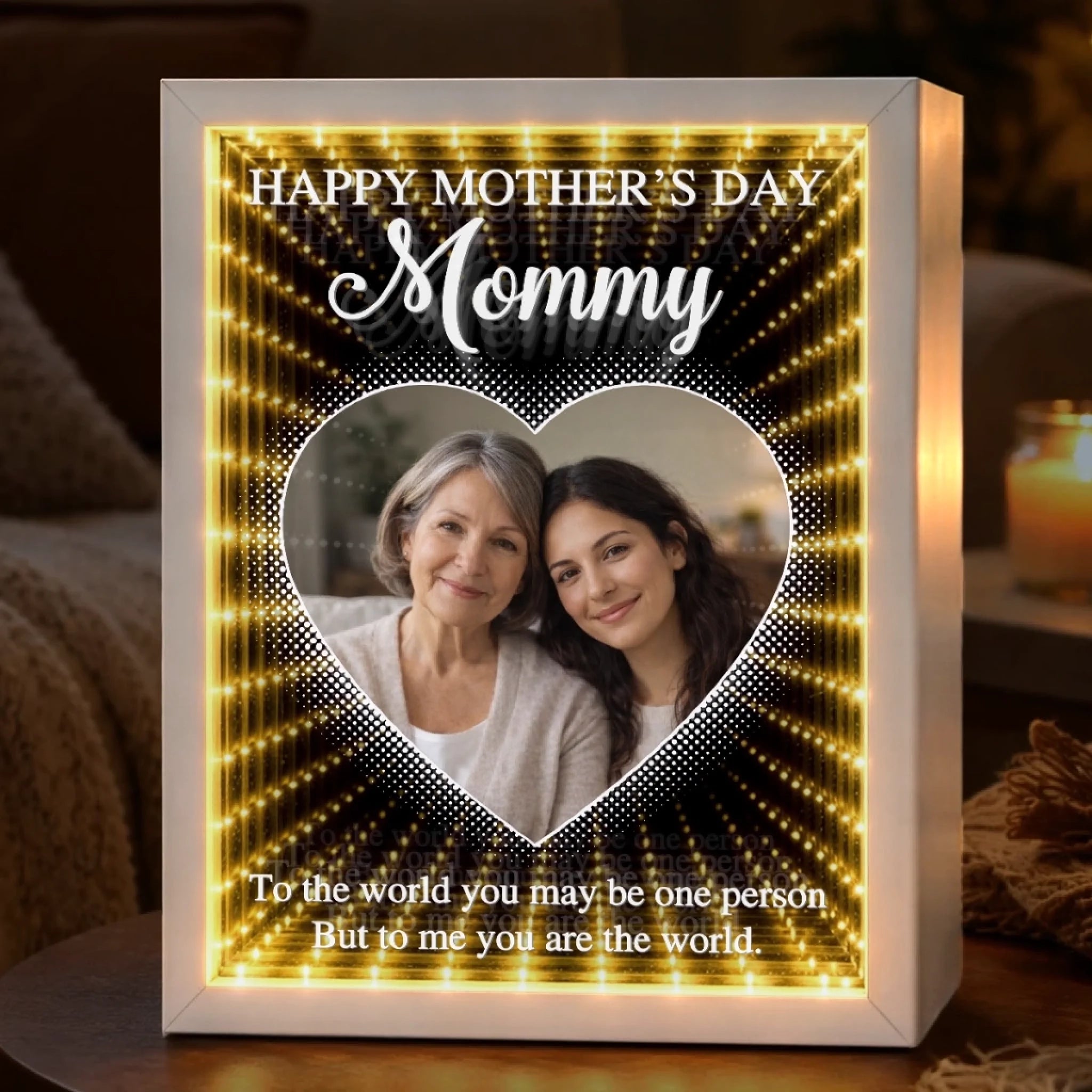 Custom Photo Infinity Mirror Light Box - Personalized Mother's Day Birthday Gifts For Mom - Mom, Always My Hero