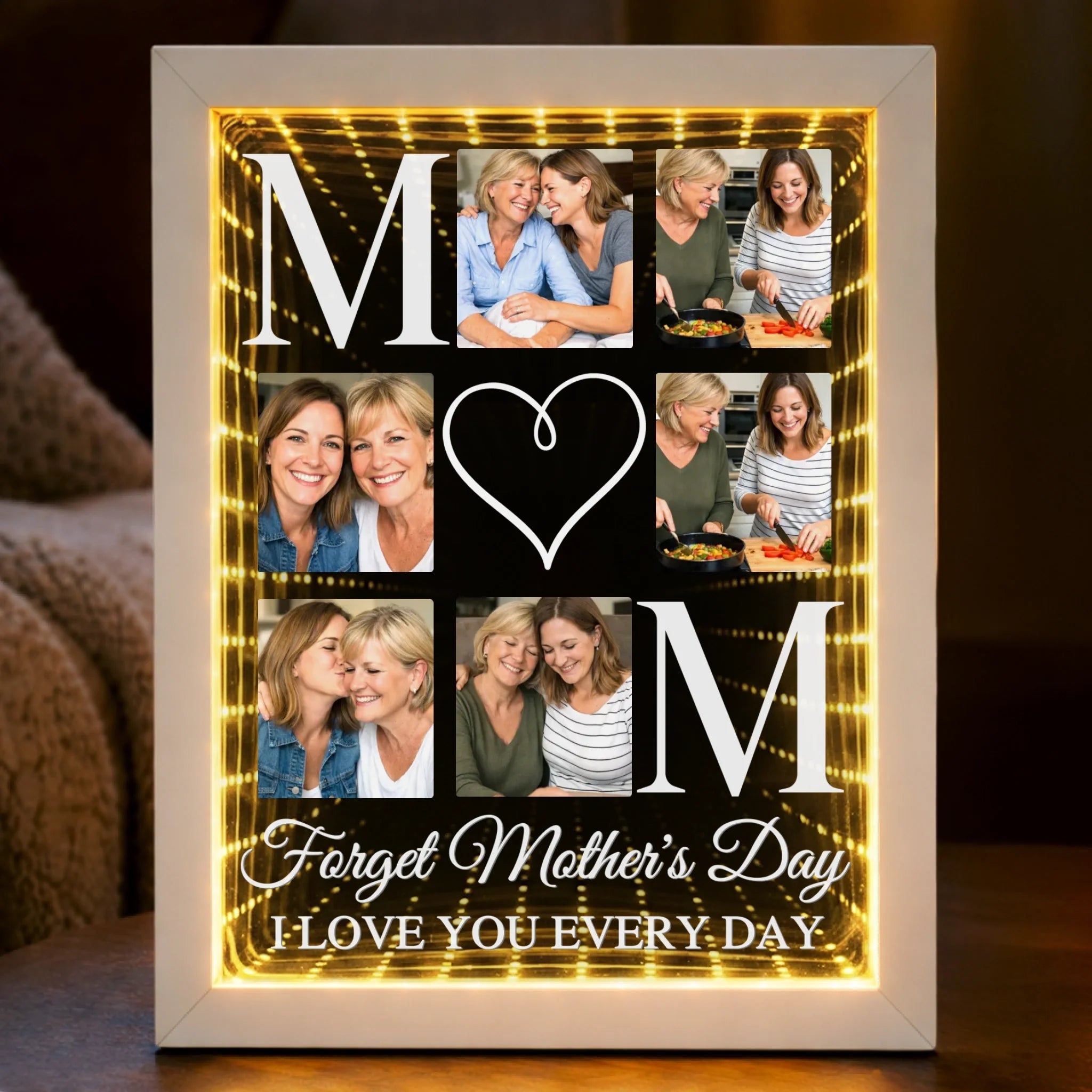 Custom Photo Infinity Mirror Light Box - Personalized Mother's Day Birthday Gifts For Mom - Love You Every Single Day